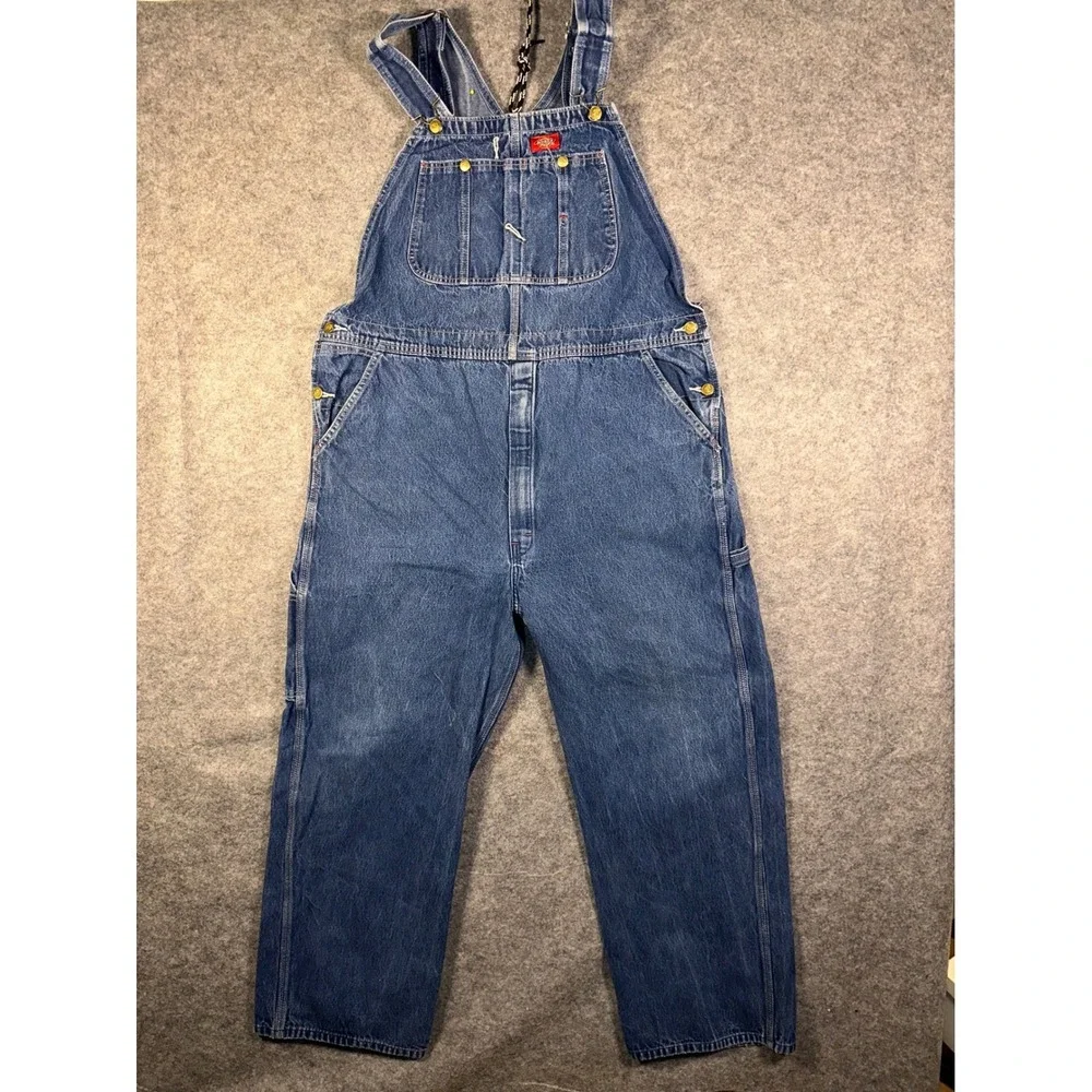Dickies Men's Blue‎ Denim Bib Overalls Carpenter Work Pants 40x30